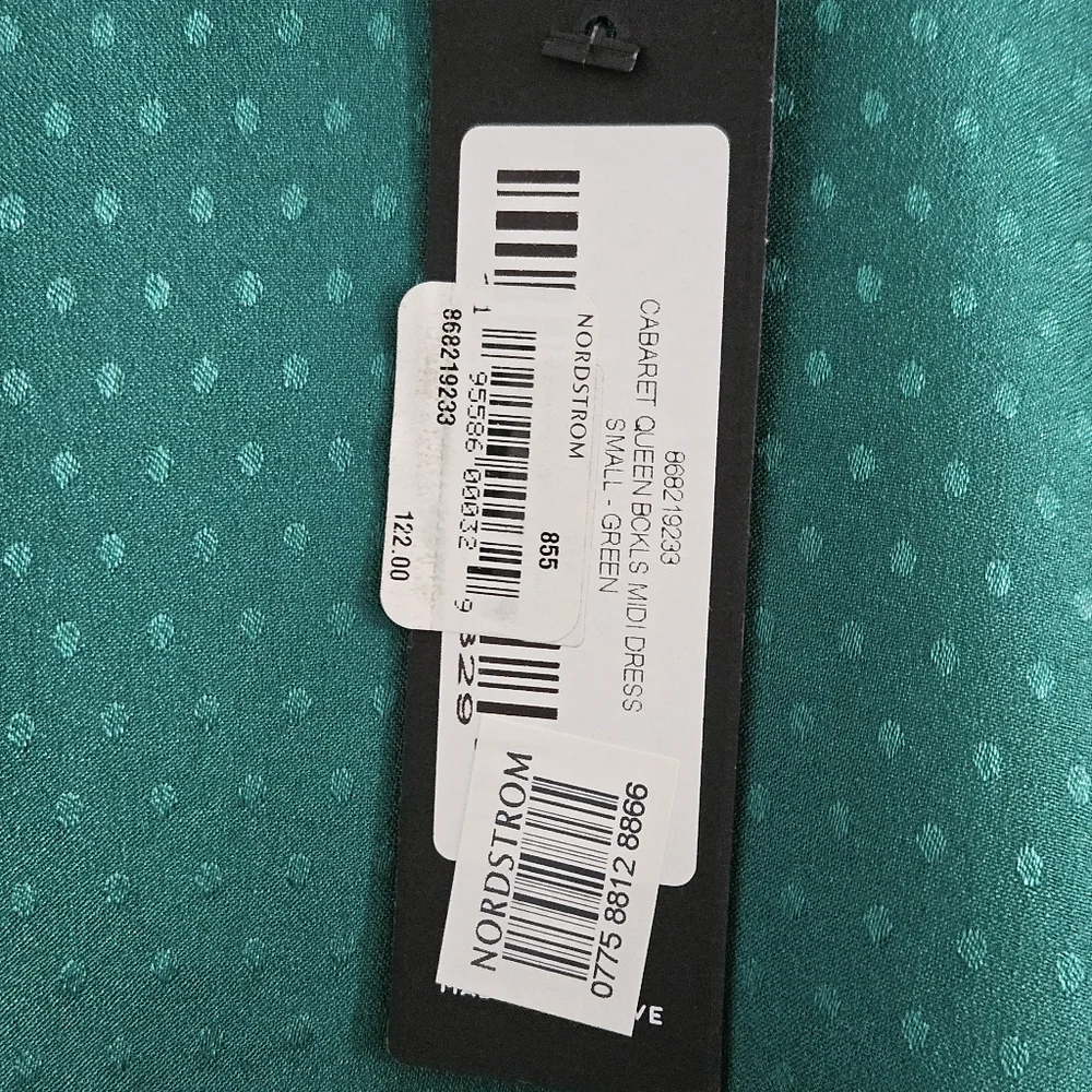 Lulu's Satin Midi Dress Emerald Green Small Polka Dot Satin Occasion Romantic - Picture 11 of 13